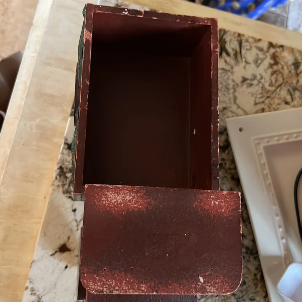 Holiday decor wooden trick with Christmas tree accents